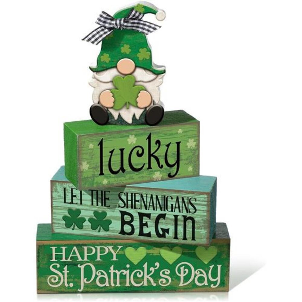 4 Pcs St. Patrick's Day Table Decoration Irish Tiered Tray Decor Wooden Gnome